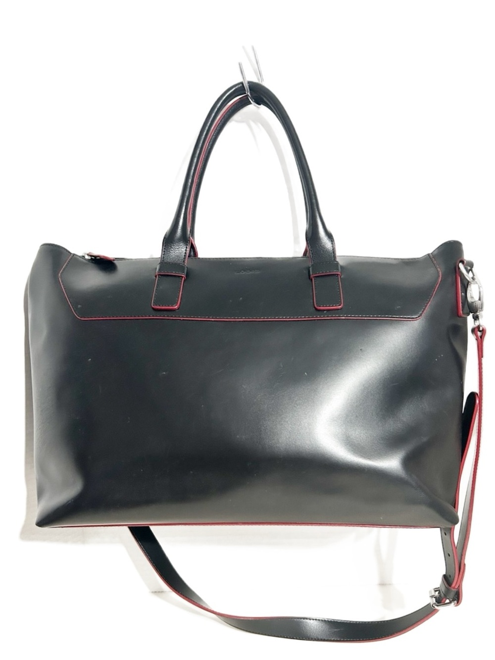 Lodis Black Leather Tote Bag Red Trim Zip Top Shoulder Crossbody Bag Top Handles